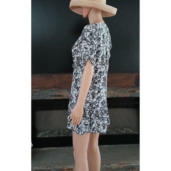 Womens Floral Babydoll Button Pull Tie Front Retro Beachy Boho Mini Summer Dress - Picture 6 of 12